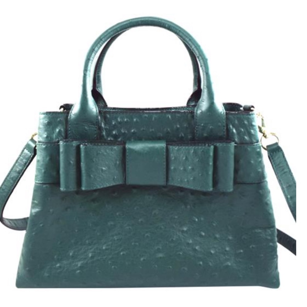 Like New KATE SPADE Ostrich Green Leather Handbag